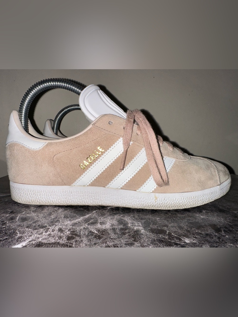 Adidas Gazelle Women’s Suede Sneakers in Blush Pink and White